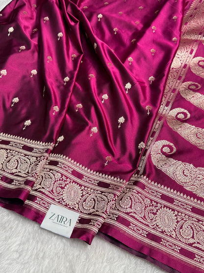 Dark Pink Booti Mashru Silk Saree