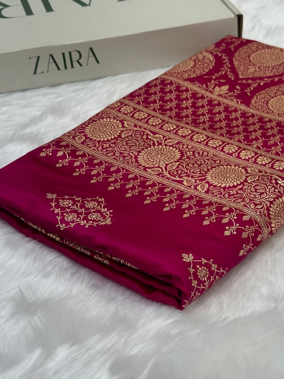 Rani Floral Boota Satin Katan Silk saree SK35