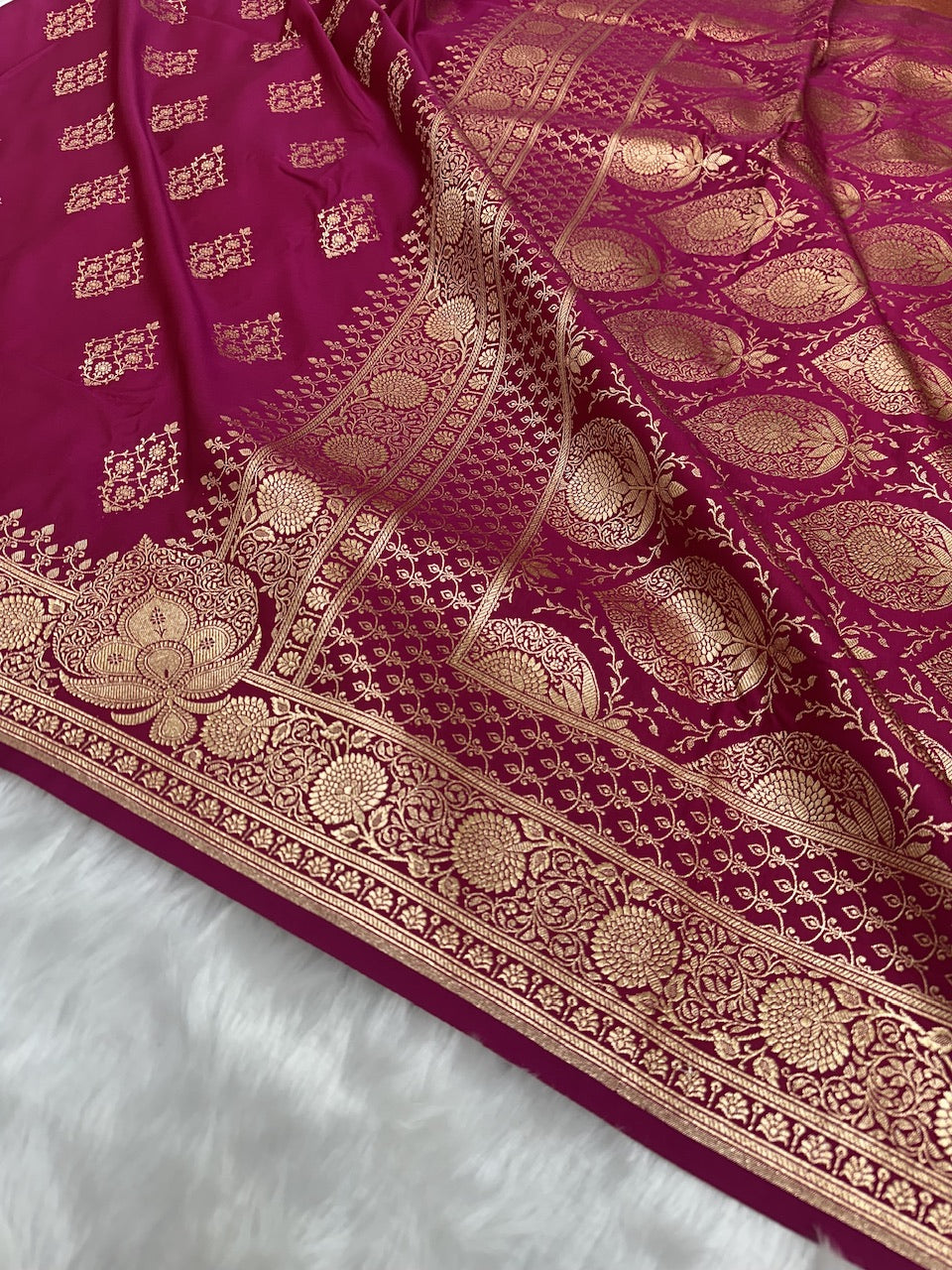 Rani Floral Boota Satin Katan Silk saree SK35