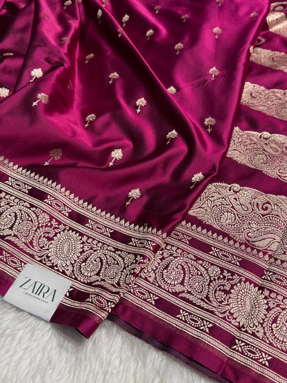 Dark Pink Booti Mashru Silk Saree