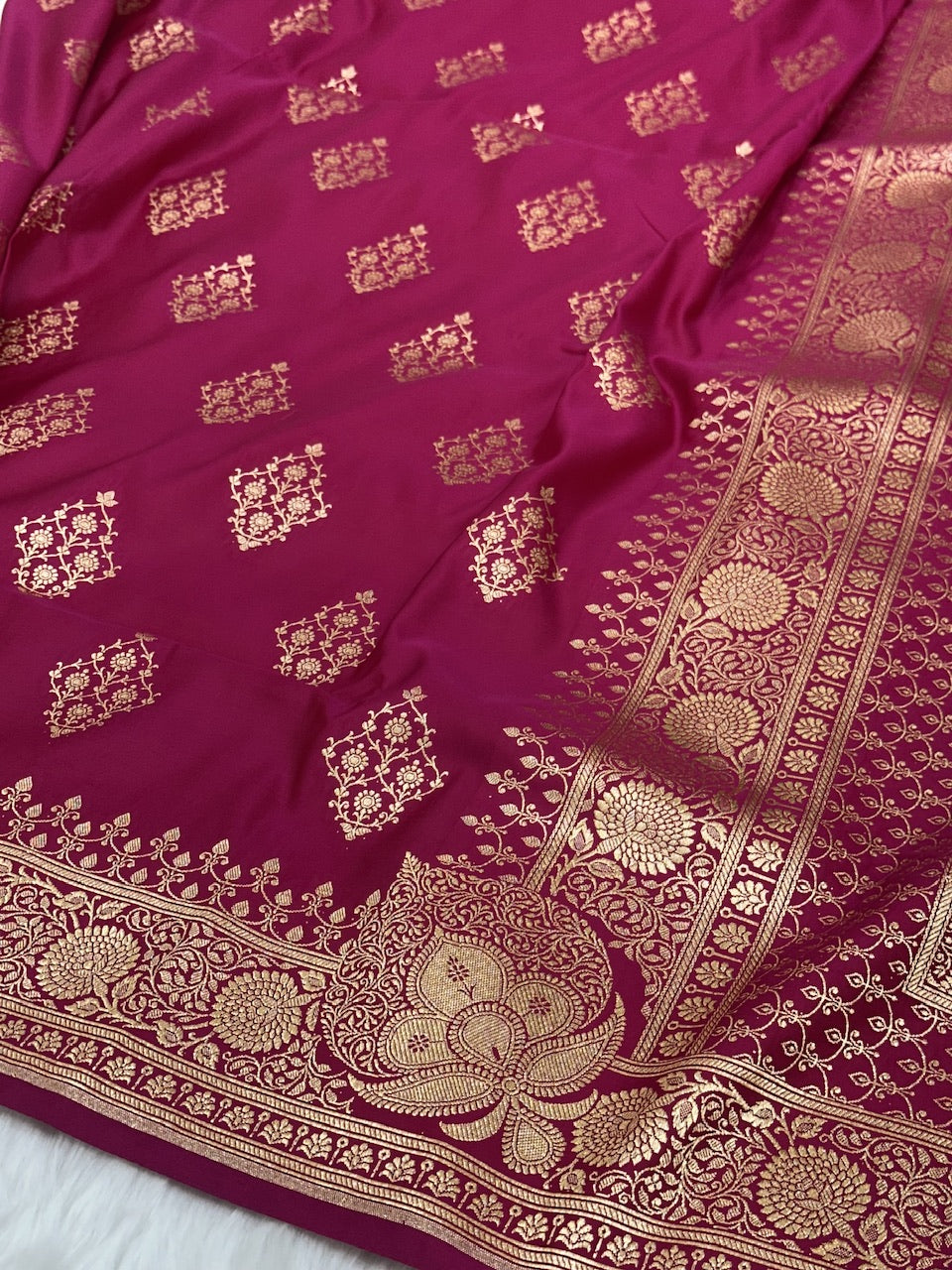 Rani Floral Boota Satin Katan Silk saree SK35