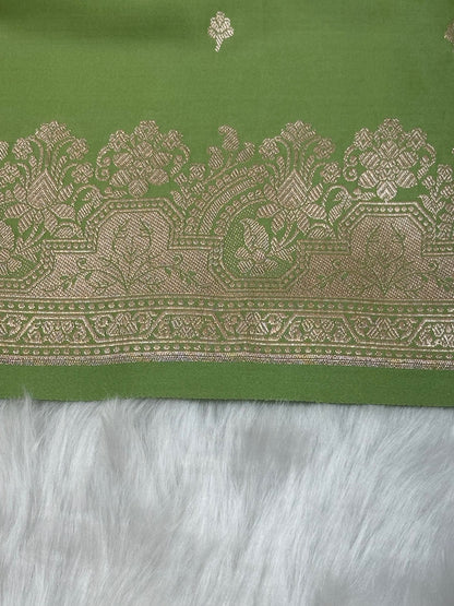Parrot Green Shades Motif Booti Mashru Silk Saree