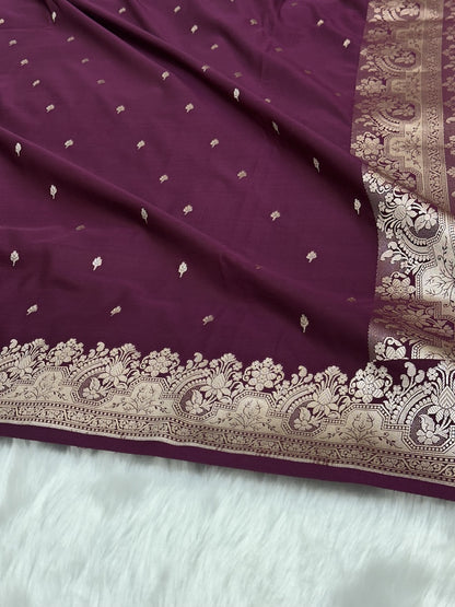 Dark Wine Shades Motif Booti Mashru Silk Saree