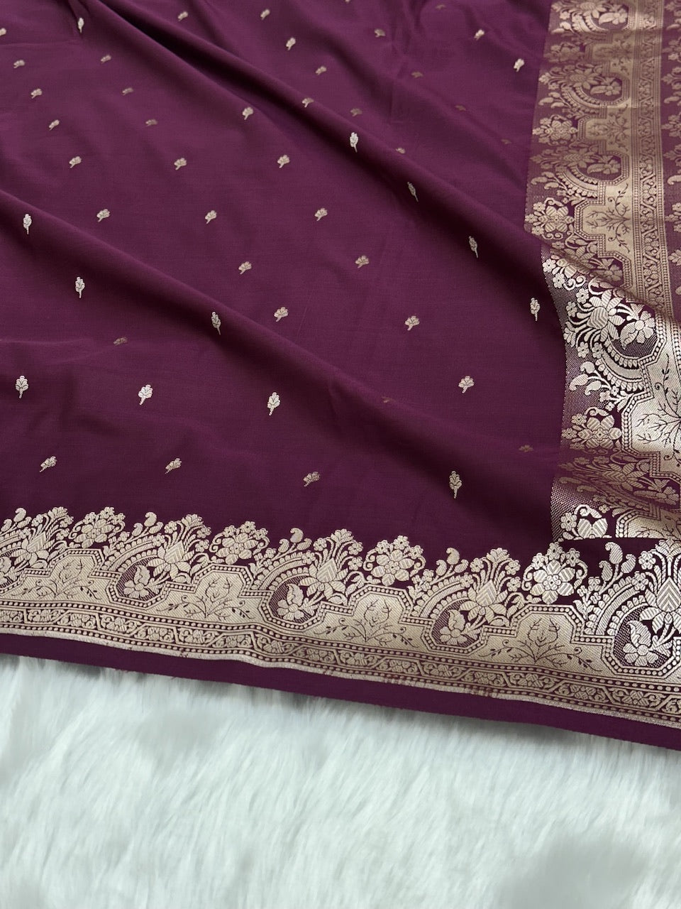 Dark Wine Shades Motif Booti Mashru Silk Saree