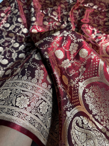 Light Wight Satin Silk Jaal in Maroon Shades SS17
