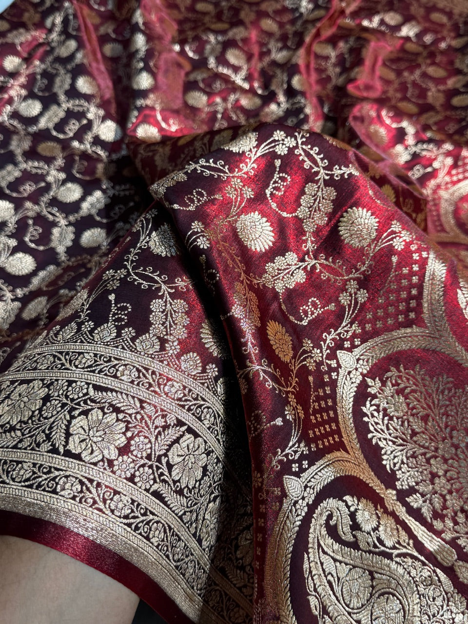 Light Wight Satin Silk Jaal in Maroon Shades SS17