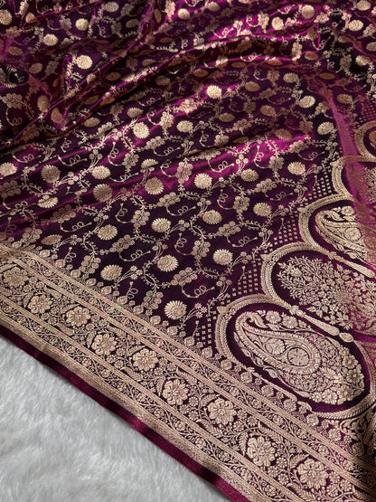 Light Wight Satin Silk Jaal in Wine Shades SS17