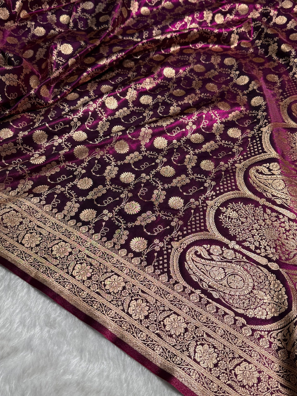 Light Wight Satin Silk Jaal in Wine Shades SS17
