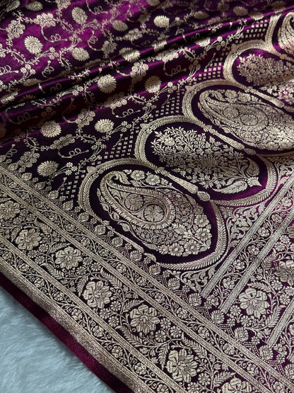 Light Wight Satin Silk Jaal in Wine Shades SS17