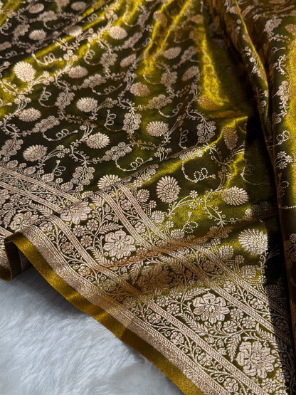 Light Wight Satin Silk Jaal in Mehandi Shades SS17