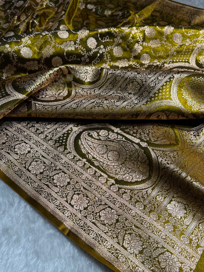 Light Wight Satin Silk Jaal in Mehandi Shades SS17