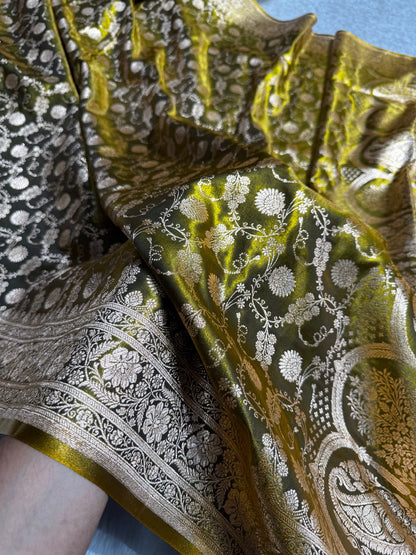 Light Wight Satin Silk Jaal in Mehandi Shades SS17