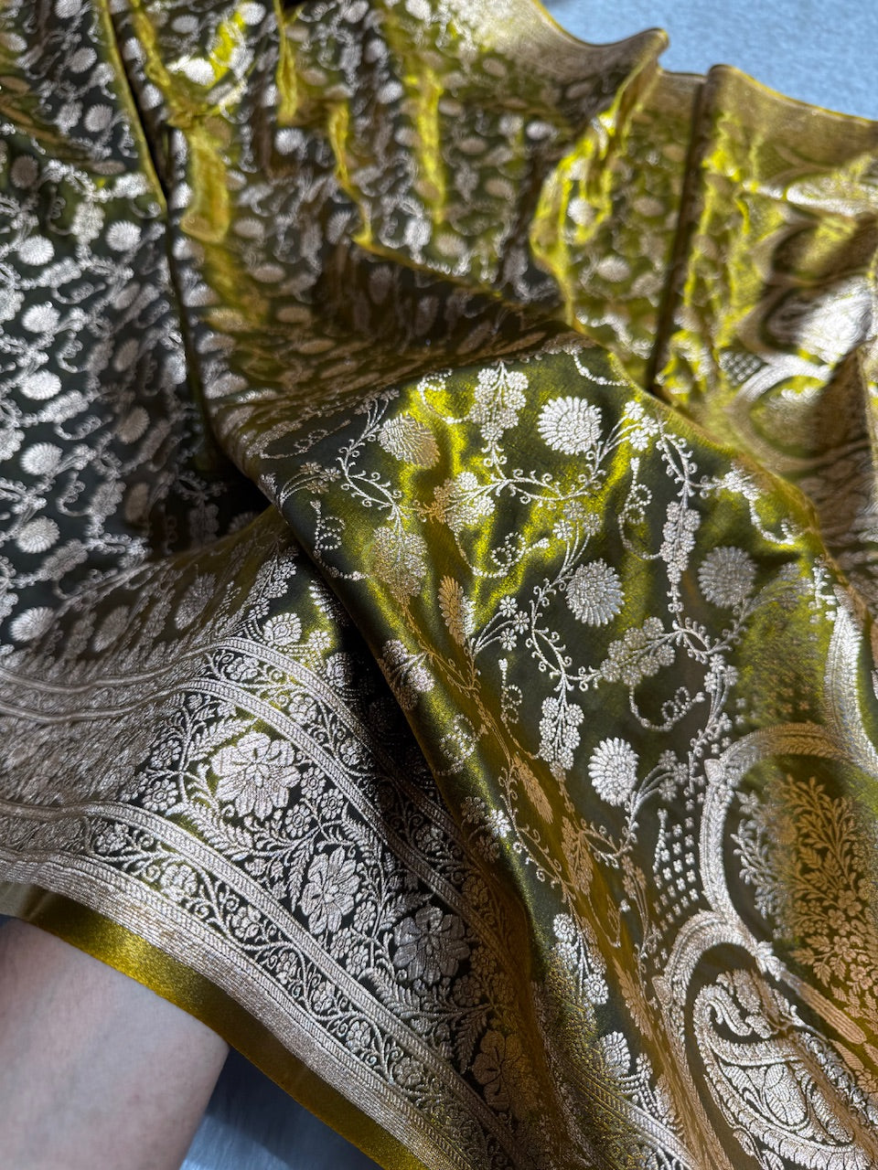 Light Wight Satin Silk Jaal in Mehandi Shades SS17