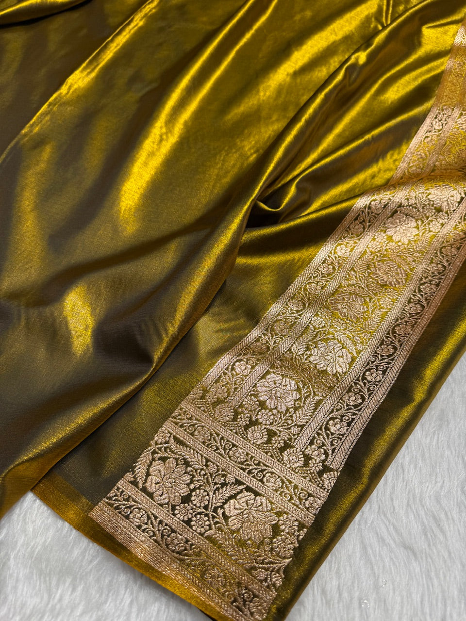 Light Wight Satin Silk Jaal in Mehandi Shades SS17