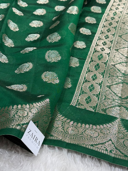 Bottle Green Scallop Pure Caramel Silk Saree