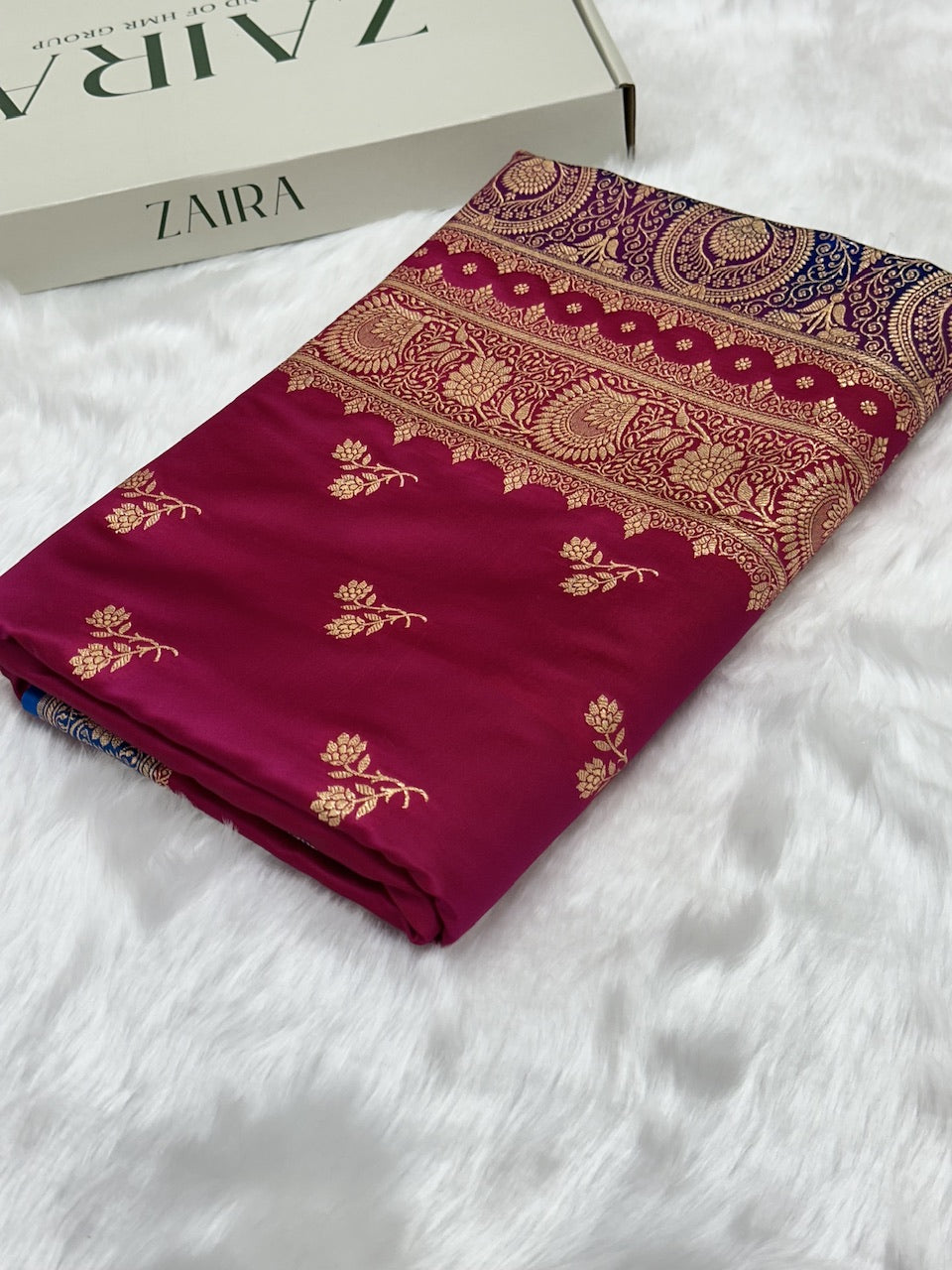Rani Floral Booti Pattern Satin Katan Silk Saree SK57