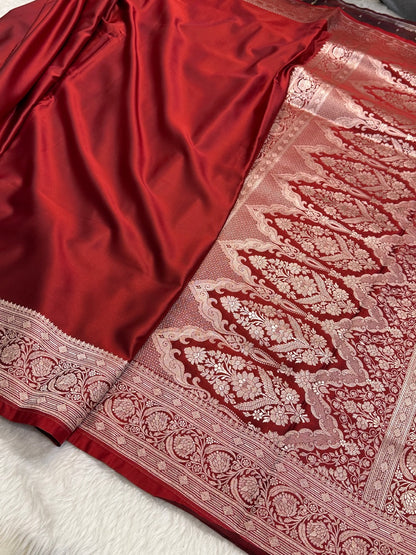 Brownish Red Plain Mashru Silk Saree