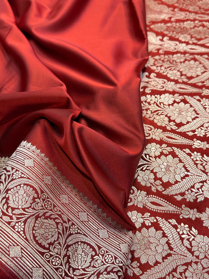 Brownish Red Plain Mashru Silk Saree