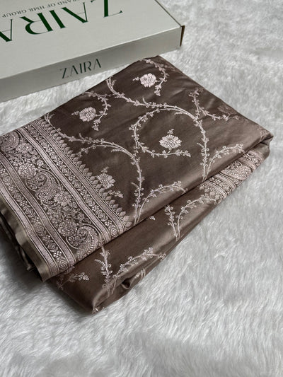 Banarasi Grey Shades Jaal Mashru Silk Saree MCS44