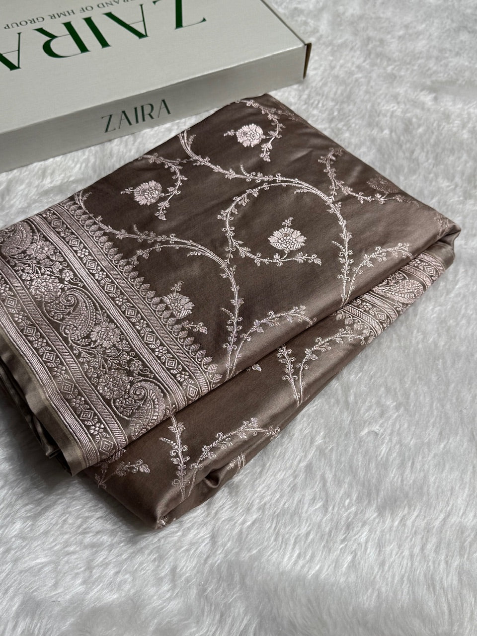 Banarasi Grey Shades Jaal Mashru Silk Saree