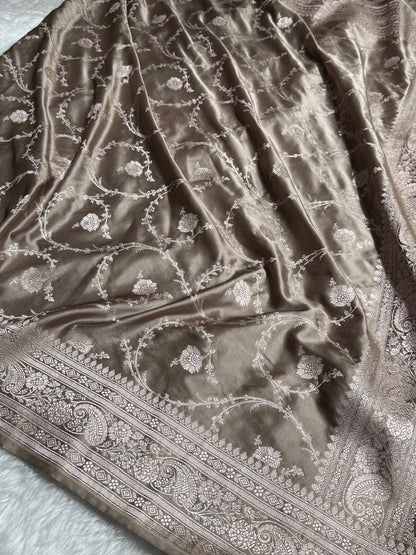 Banarasi Grey Shades Jaal Mashru Silk Saree