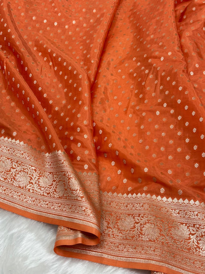 Orange Crepe Silky Katan Banarasi Saree CSK-02