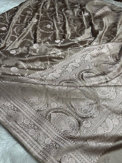 Banarasi Grey Shades Jaal Mashru Silk Saree MCS44