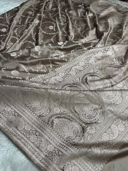 Banarasi Grey Shades Jaal Mashru Silk Saree