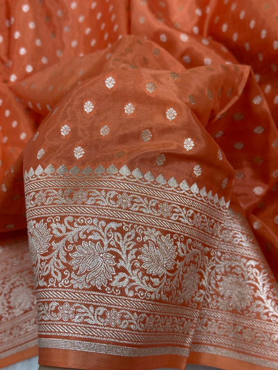 Pastel Orange Crepe Silky Katan Banarasi Saree CSK-02