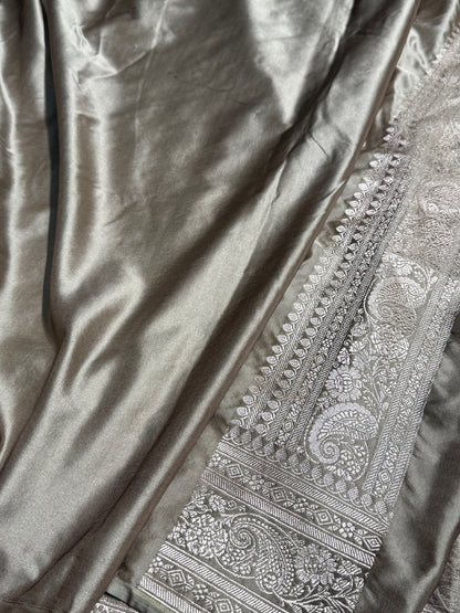Banarasi Grey Shades Jaal Mashru Silk Saree
