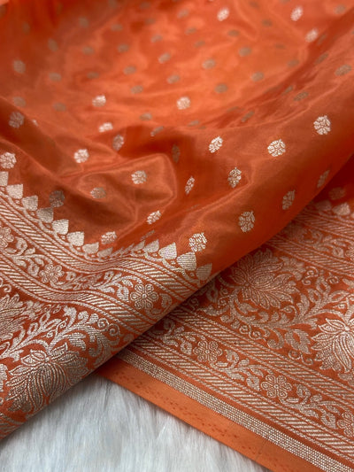 Pastel Orange Crepe Silky Katan Banarasi Saree CSK-02