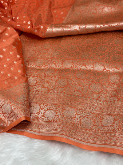 Pastel Orange Crepe Silky Katan Banarasi Saree CSK-02