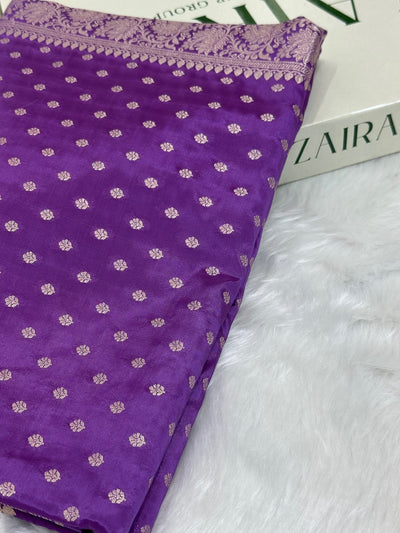 Purple Crepe Silky Katan Banarasi Saree CSK-02