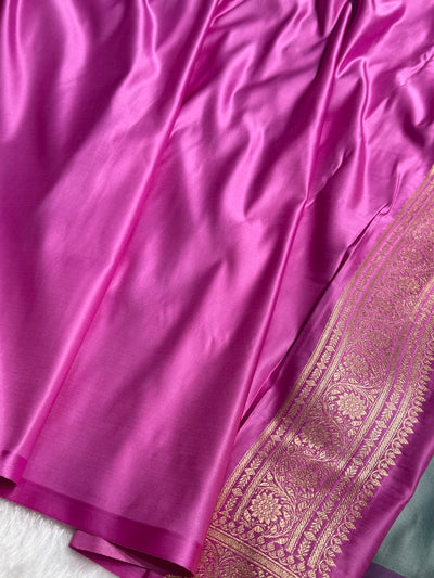 Turquoise with Lavender Floral Boota Satin Katan Silk saree SK27
