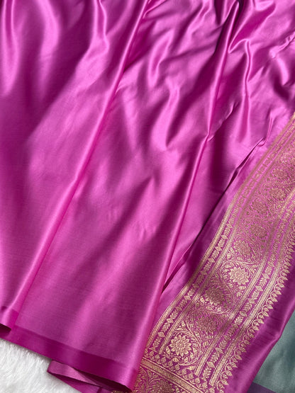 Turquoise with Lavender Floral Boota Satin Katan Silk saree SK27