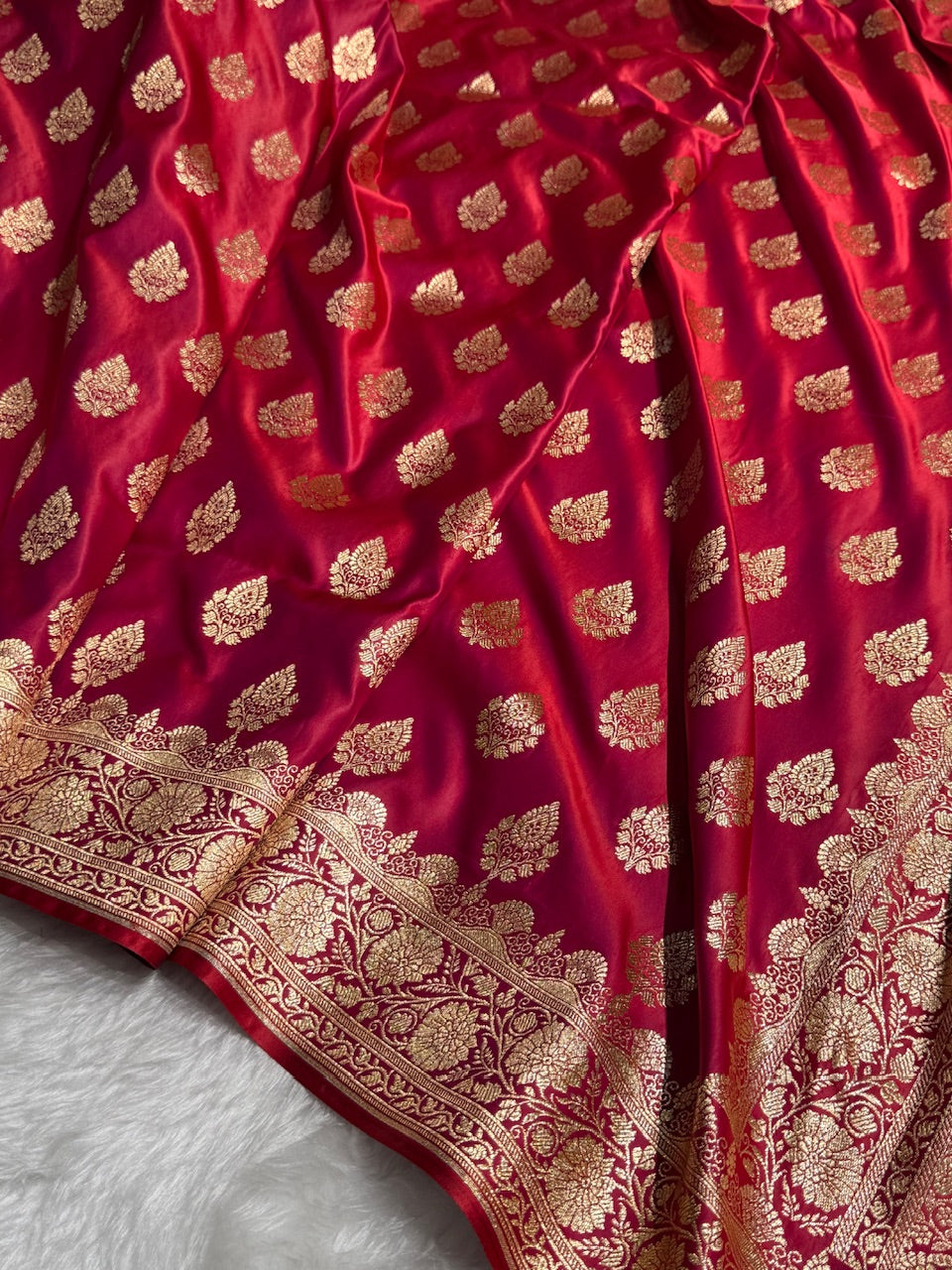 Purplish Red Floral Boota Pattern Satin Katan Silk saree SK45