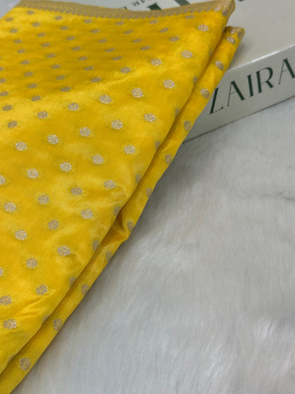Yellow Crepe Silky Katan Banarasi Saree CSK-02