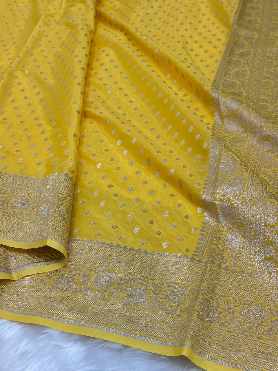 Yellow Crepe Silky Katan Banarasi Saree CSK-02
