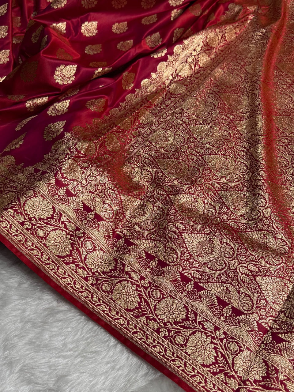 Purplish Red Floral Boota Pattern Satin Katan Silk saree SK45