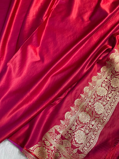 Cross Red Floral Boota Pattern Satin Katan Silk saree SK45