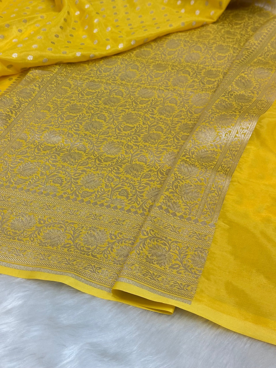 Yellow Crepe Silky Katan Banarasi Saree CSK-02