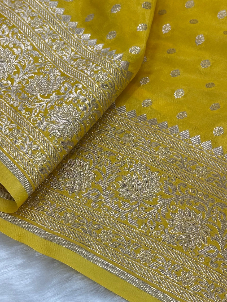 Yellow Crepe Silky Katan Banarasi Saree CSK-02