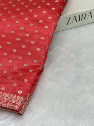 Dull Red Crepe Silky Katan Banarasi Saree CSK-02