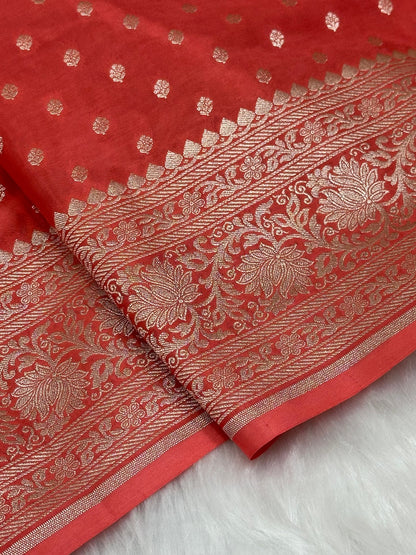 Dull Red Crepe Silky Katan Banarasi Saree CSK-02