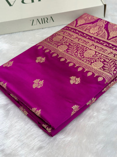 Maganta Floral Boota Satin Katan Silk saree SK32