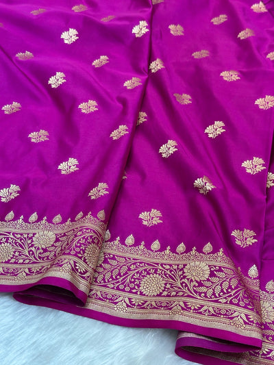 Maganta Floral Boota Satin Katan Silk saree SK32