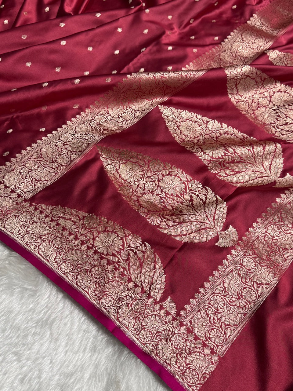 Dark Peach Shades Motif Booti Mashru Silk Saree