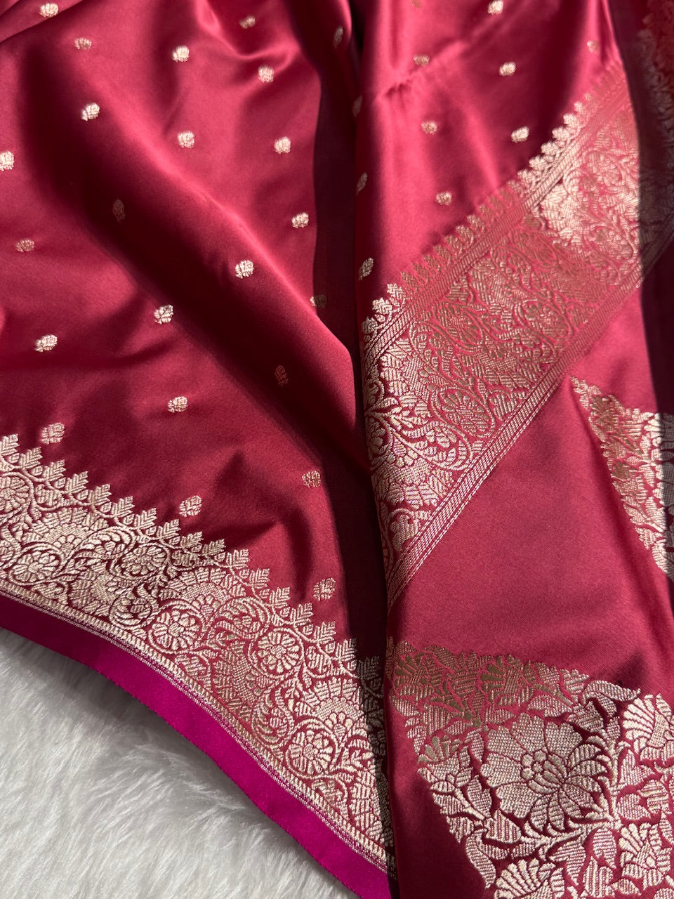 Dark Peach Shades Motif Booti Mashru Silk Saree