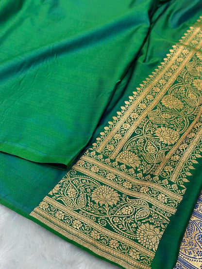 Bottle Green Floral Jaal Pattern Satin Katan Silk saree SK55