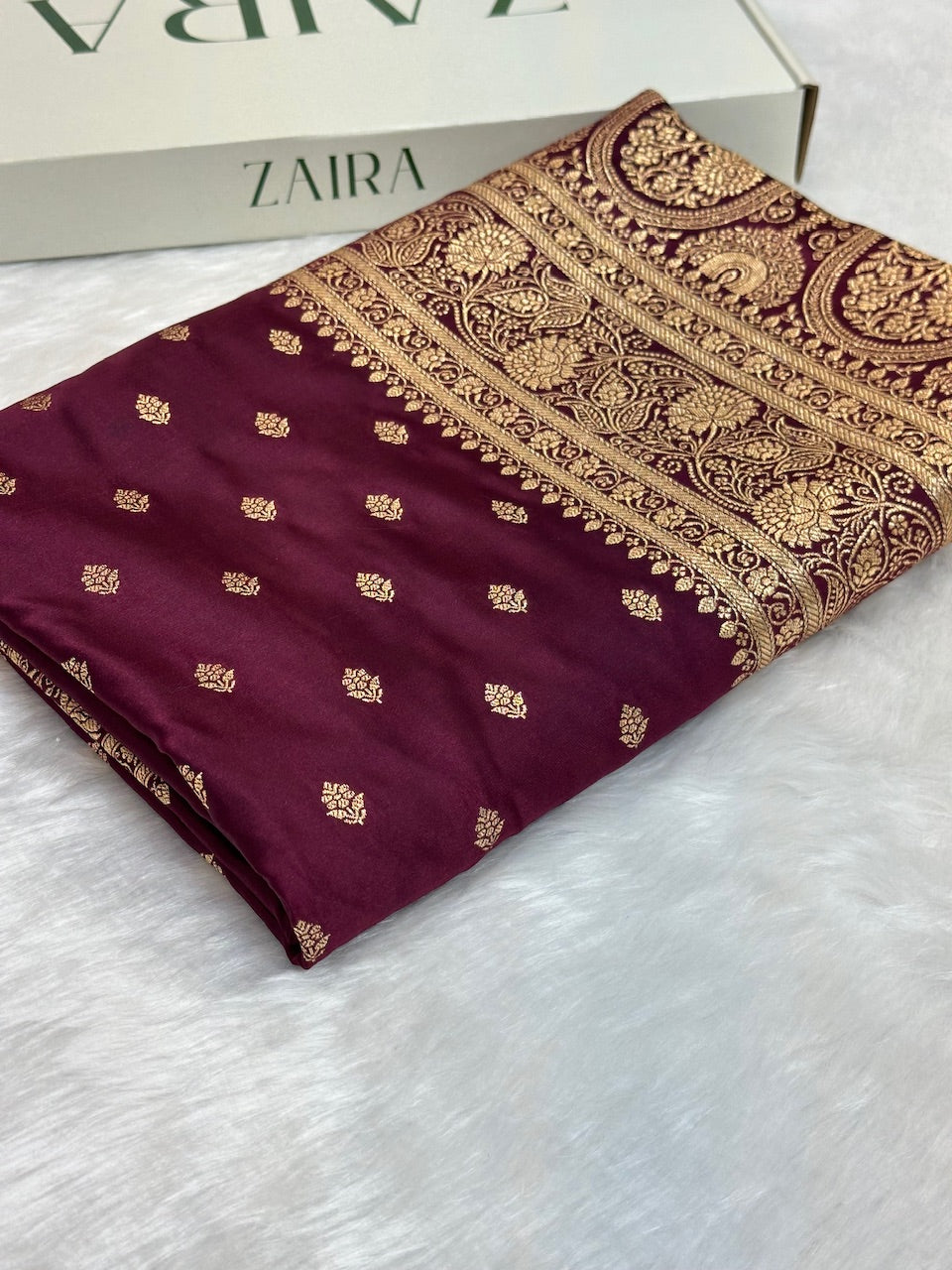 Chocolate Booti Pattern Satin Katan Silk Saree SK53